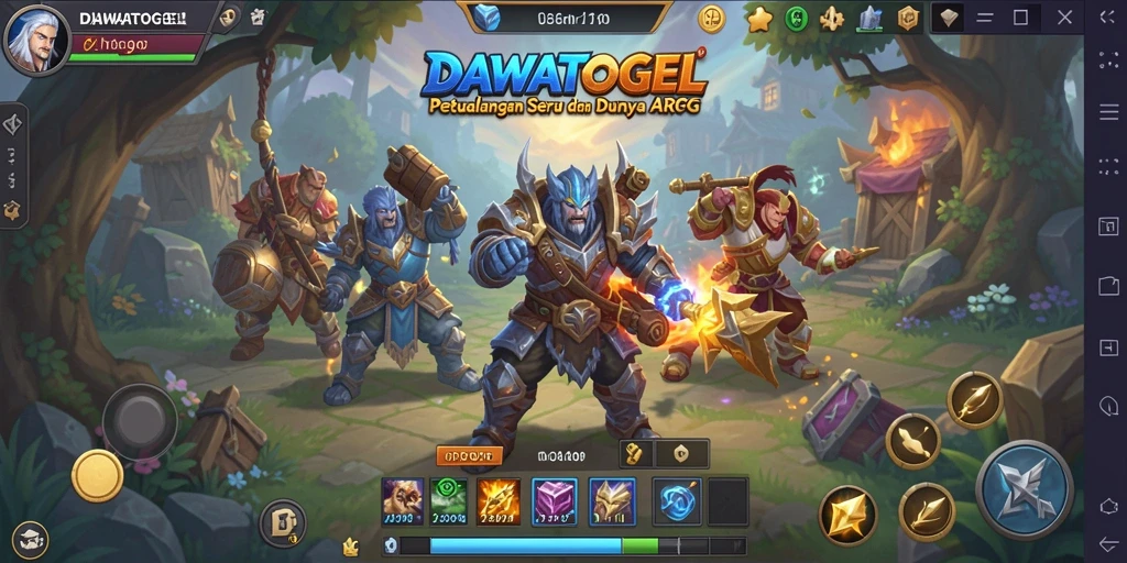 Screenshot gameplay DAWATOGEL menampilkan aksi pertempuran yang epik.