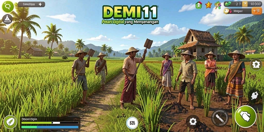 Tangkapan layar gameplay <strong>DEMI11</strong> menampilkan aktivitas bertani yang interaktif dan menyenangkan.