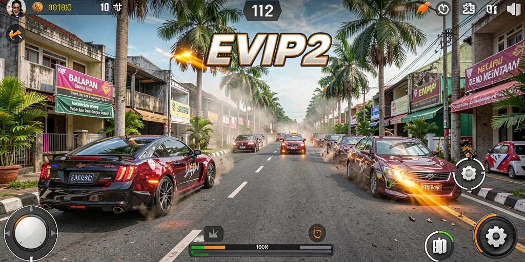 Tangkapan layar gameplay balapan yang mendebarkan di EVIP2.