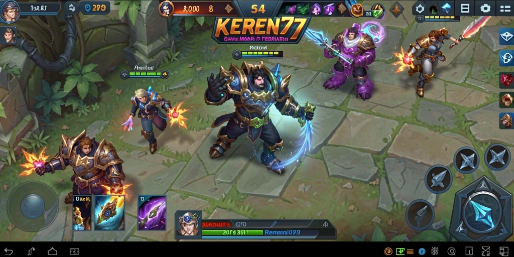 Tampilan seru dari gameplay KEREN77 dalam pertempuran MOBA.