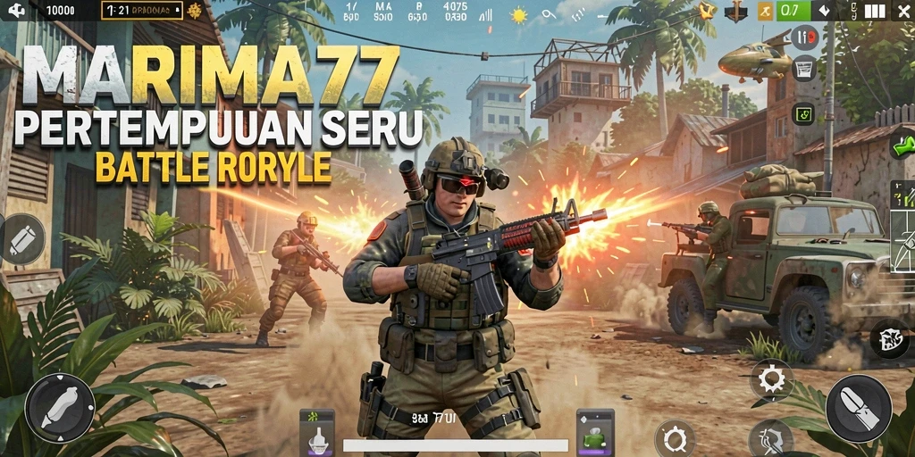 Tampilan gameplay seru MARIMA77 dalam pertempuran Battle Royale.