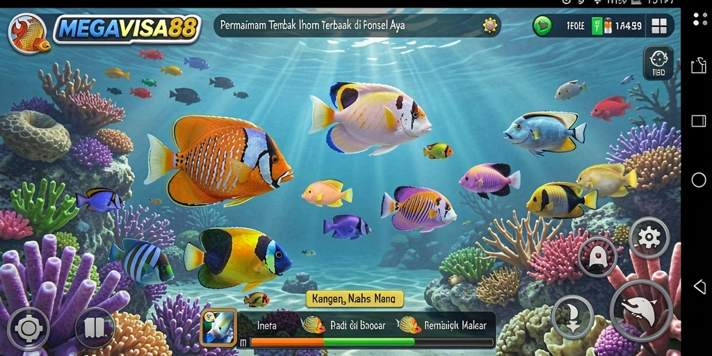Tampilan permainan MEGAVISA88 dengan aksi menembak ikan yang seru.