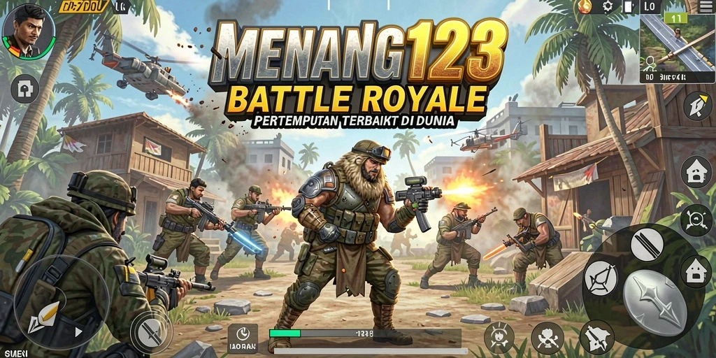 Tampilan gameplay mendebarkan dari MENANG123 dalam pertempuran Battle Royale.