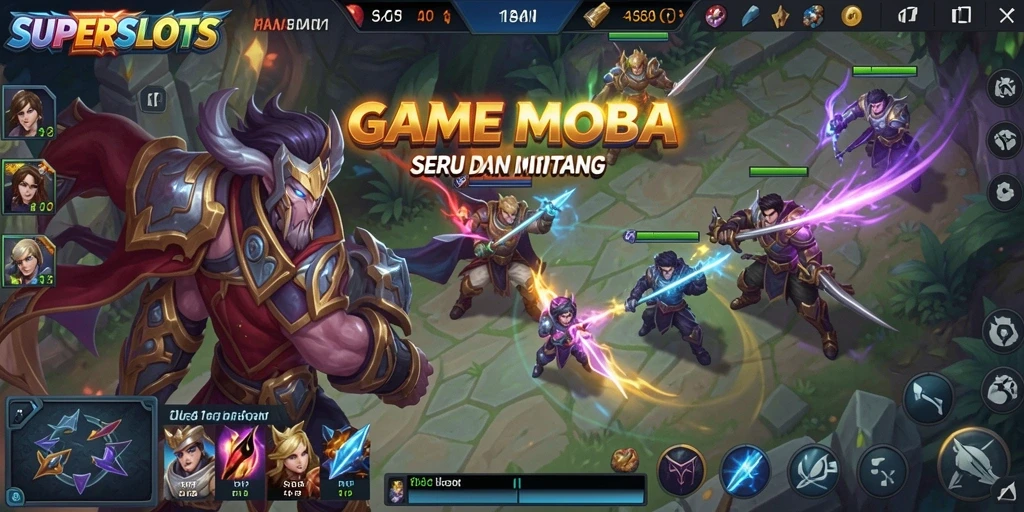 Screenshot utama gameplay SUPERSLOTS menampilkan aksi pertarungan yang intens.