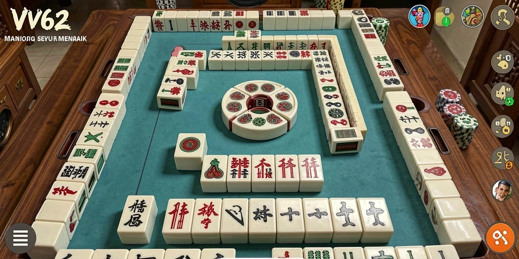 Screenshot utama VV62 menampilkan gameplay Mahjong yang menantang dan menarik.